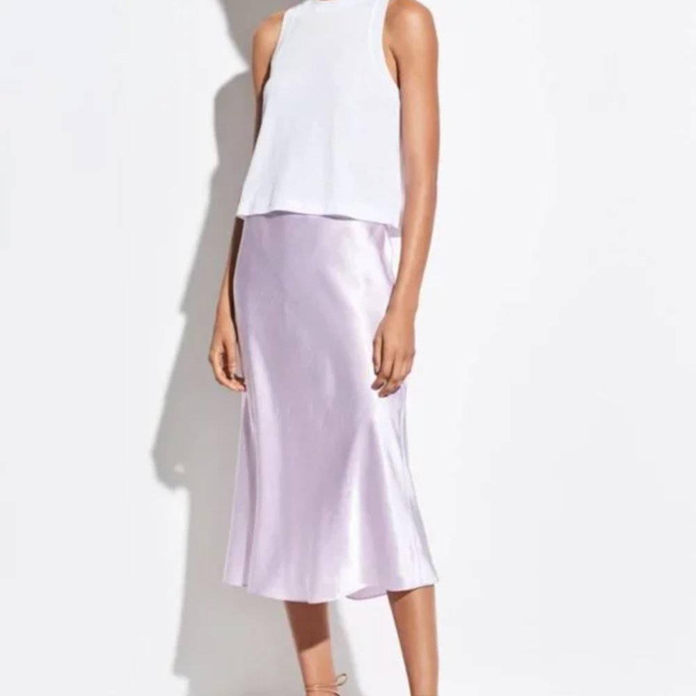 Elegant Lavender Satin Midi Skirt